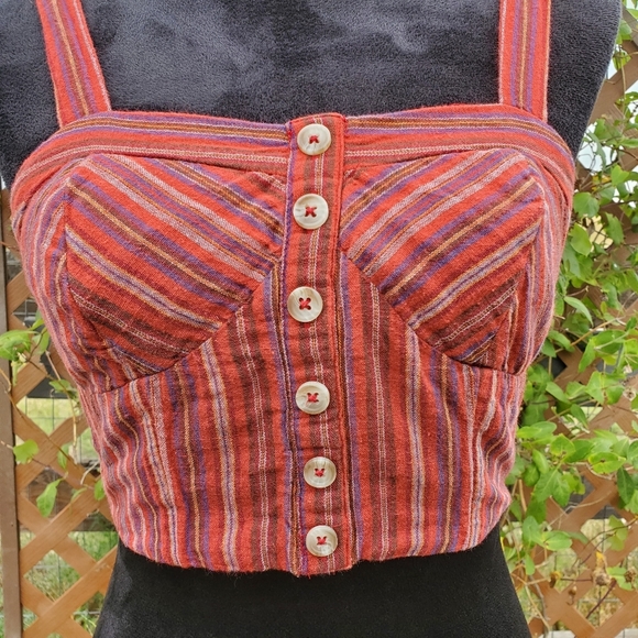 NWT American Eagle Cropped Corset Top Size XS Red Striped - Picture 5 of 13